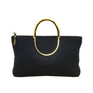 Bags By Marlo Women’s Navy Blue Beaded With Gold Metal Handles Evening Handbag